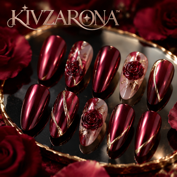 Midnight Rose Chrome Nails
