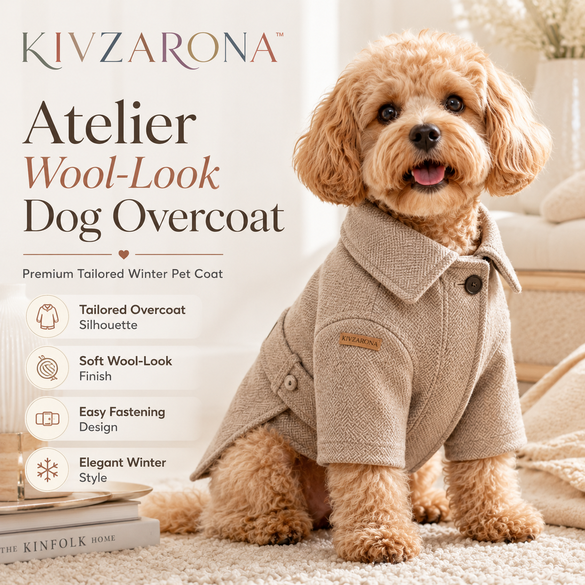 KIVZARONA™ Atelier Wool-Look Dog Overcoat | Premium Tailored Winter Pet Coat