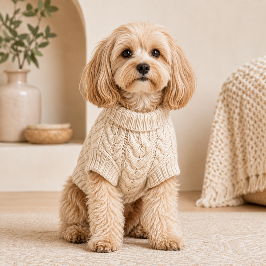 KIVZARONA™ Maison Cable Knit Dog Sweater | Luxury Turtleneck Puppy Pullover