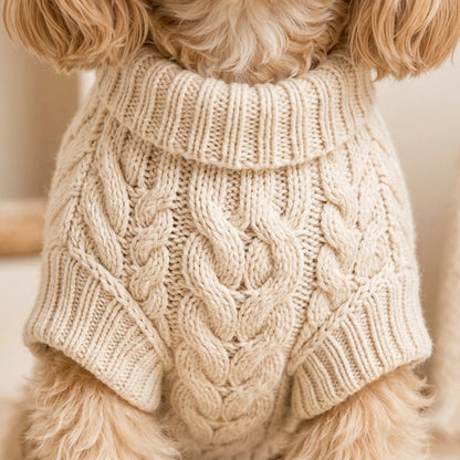 KIVZARONA™ Maison Cable Knit Dog Sweater | Luxury Turtleneck Puppy Pullover